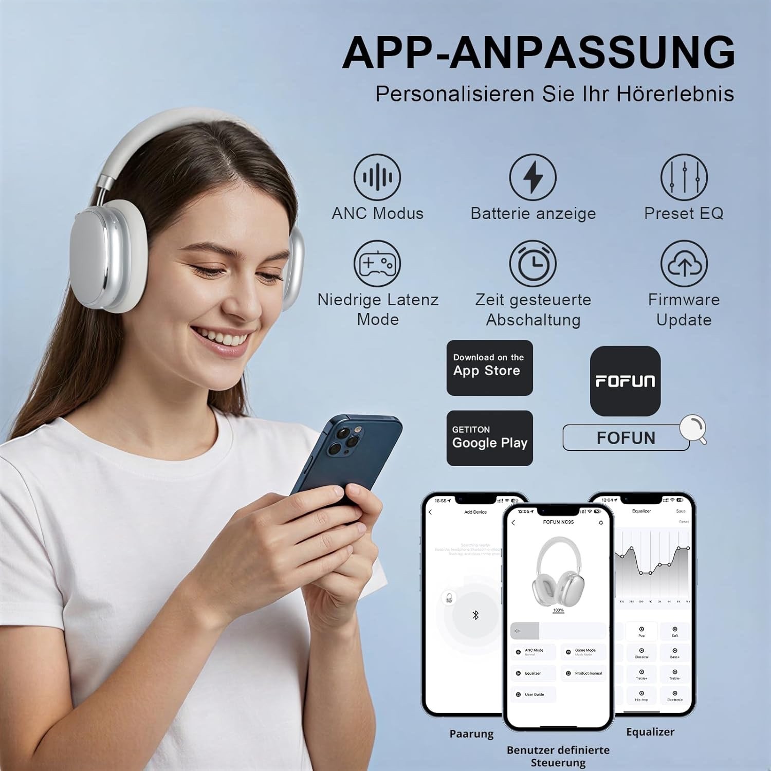 FOFUN NC95 Hybrid Active Noise Cancelling Headphones With Knob Control, 120H Pla