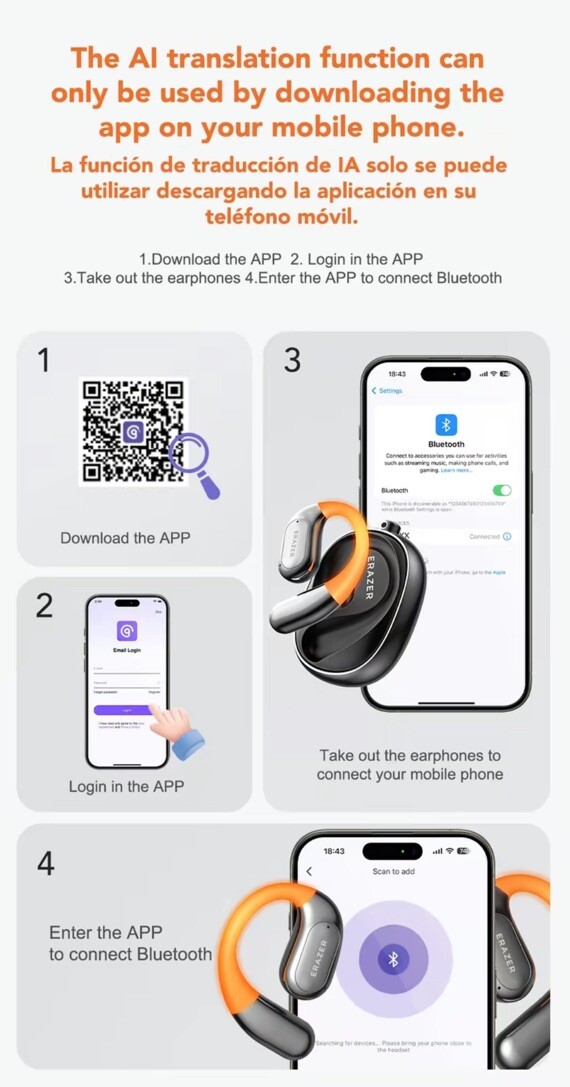 ERAZER XF31 Al Translation Earphones True Wireless OWS Headphones