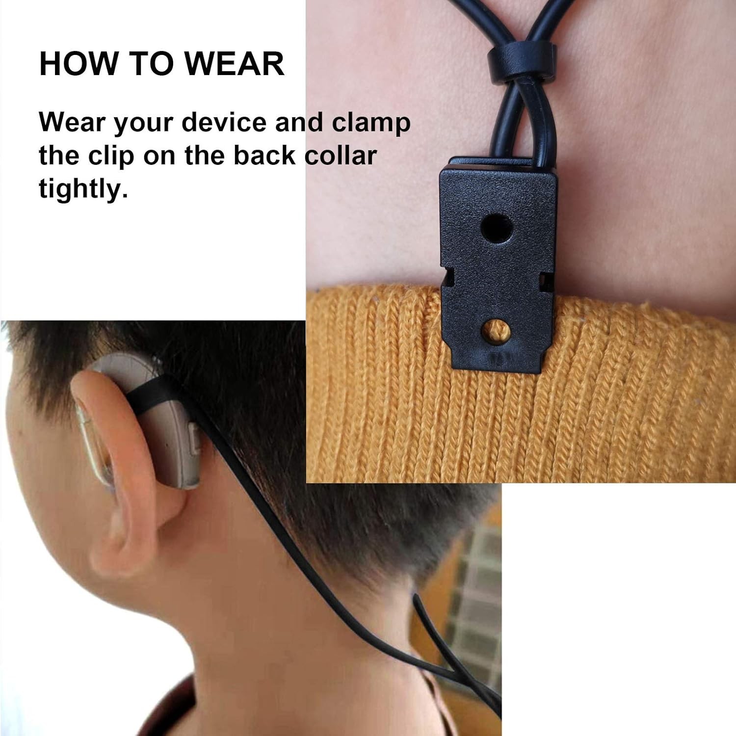 2 Pieces Hearing Aid Clip Anti-Lost Lanyard BTE 1 count (Pack of 1), Black
