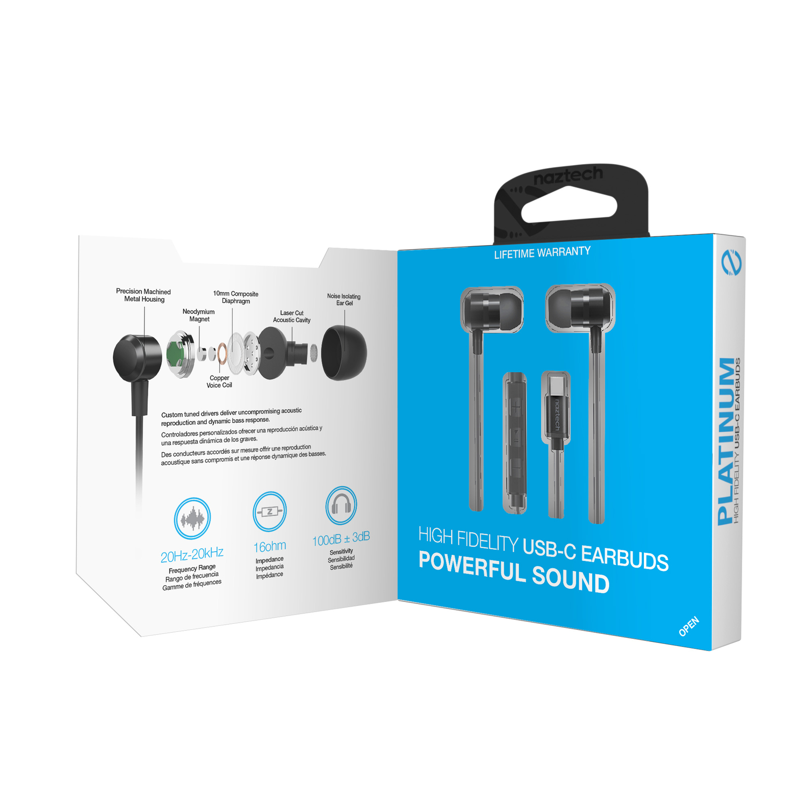 Naztech USB-C Metal Earphones for Hands-Free Music and Calls with High-Fi Audio