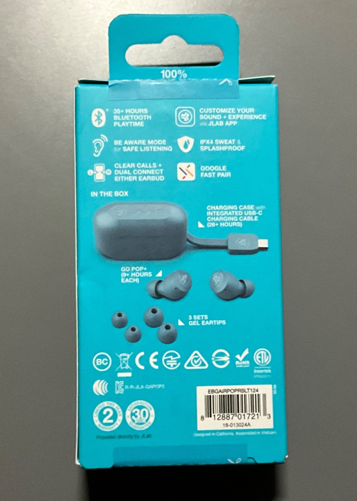 JLab Go POP+ True Wireless Bluetooth Earbuds Slate35+ Hours Playtime NEW, SEALED