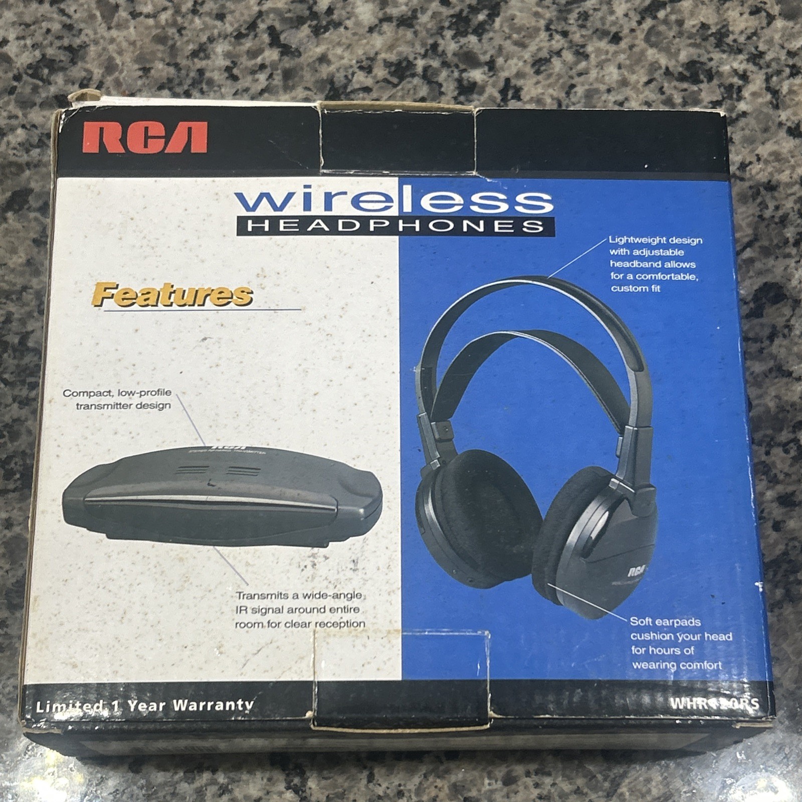 RCA Wireless Infra Red Headphones Flat Transmitter Black Box Used Good