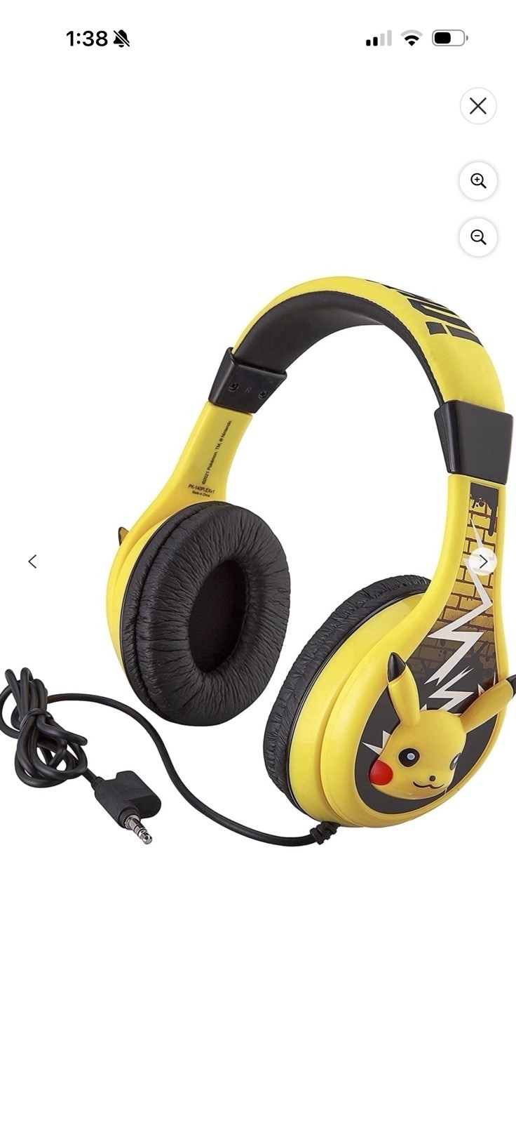 Pokemon Pikachu Over-Ear Wired Headphones 3.5mm Jack Volume Limiter Yellow/Black