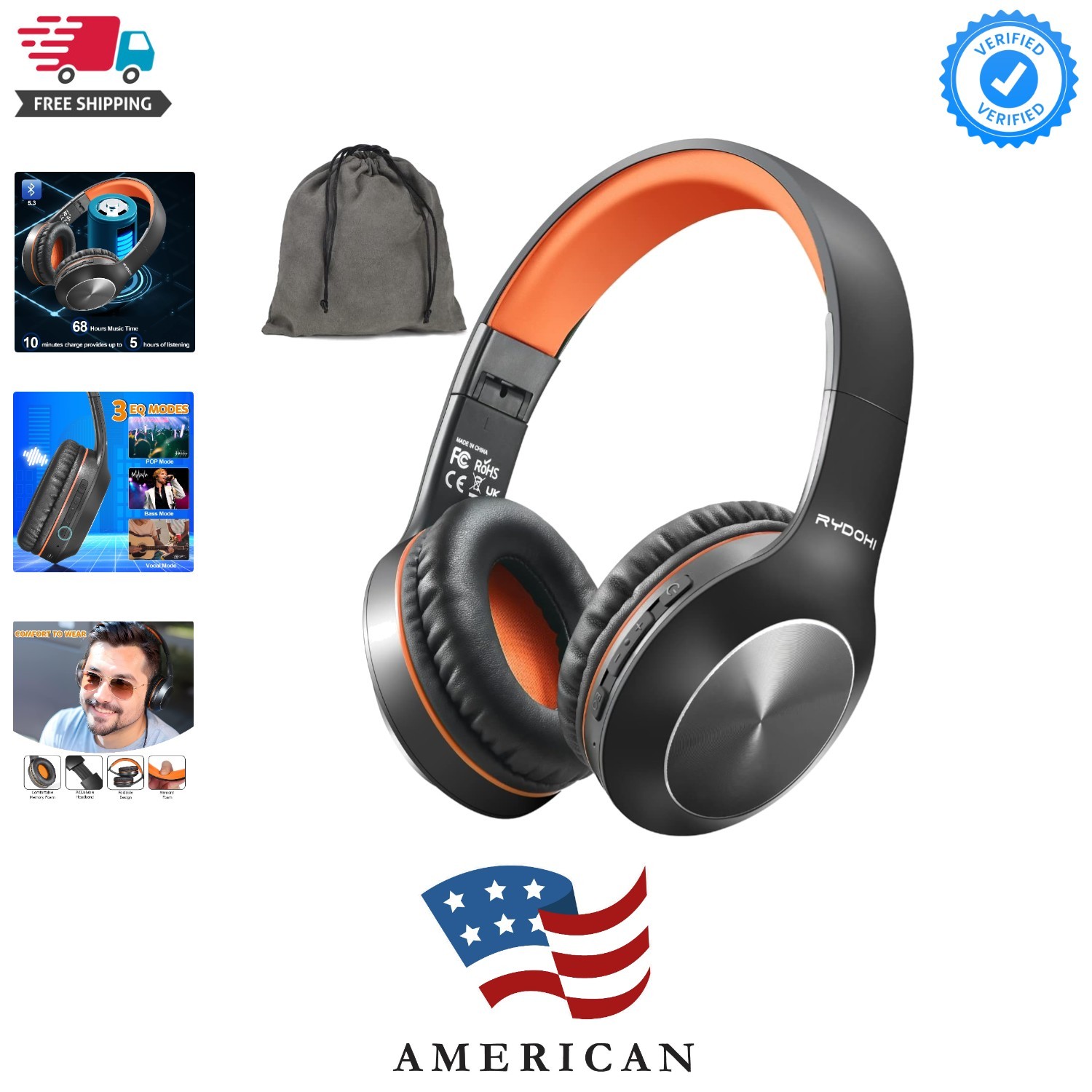 Bluetooth Headphones Over Ear, 68H Playtime and 3 EQ Music Modes Wireless Hea…