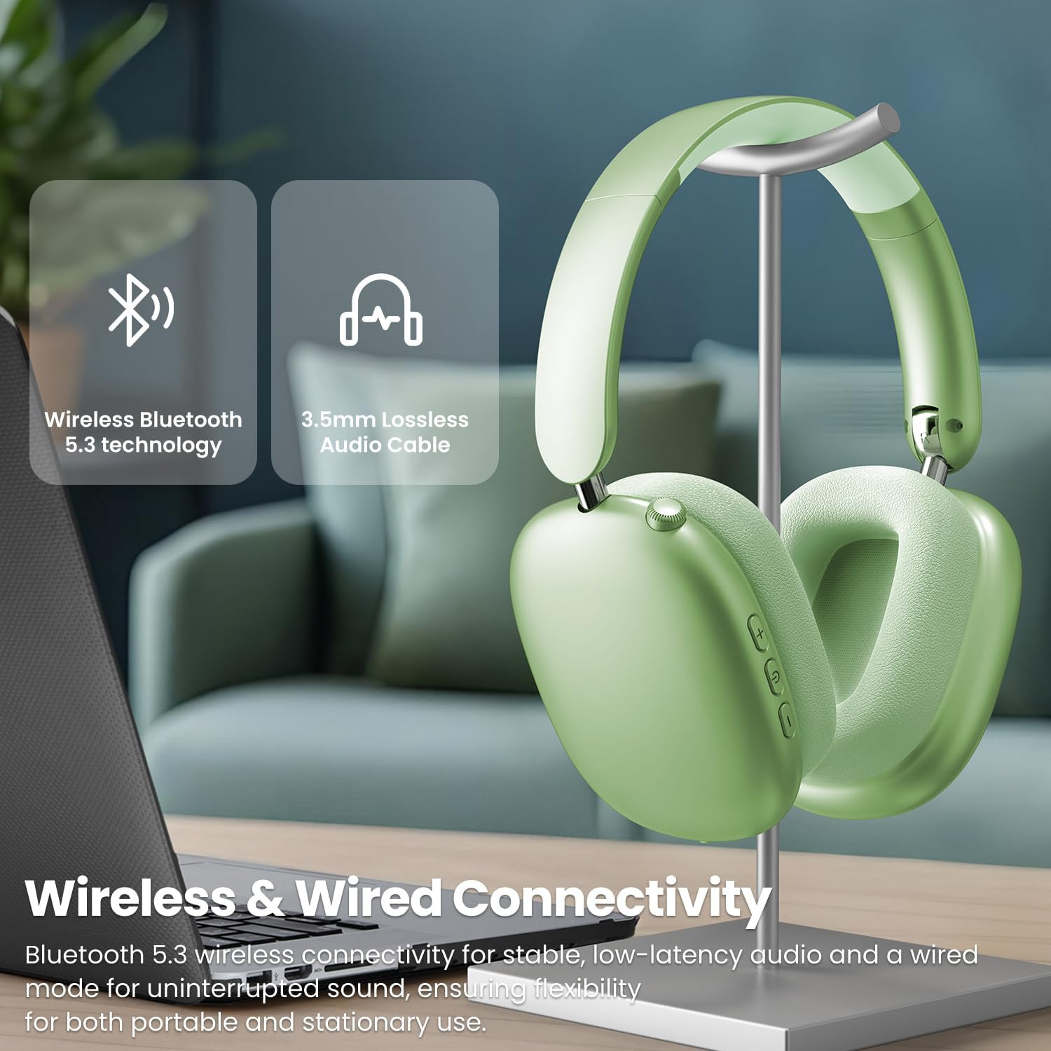 Audifonos inalambricos bluetooth con cancelacion de ruido y microfono verde hoy