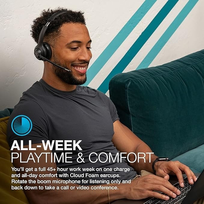 JLab Go Work Wireless Headsets w/ Microphone, 45+ Playtime PC Bluetooth Headset
