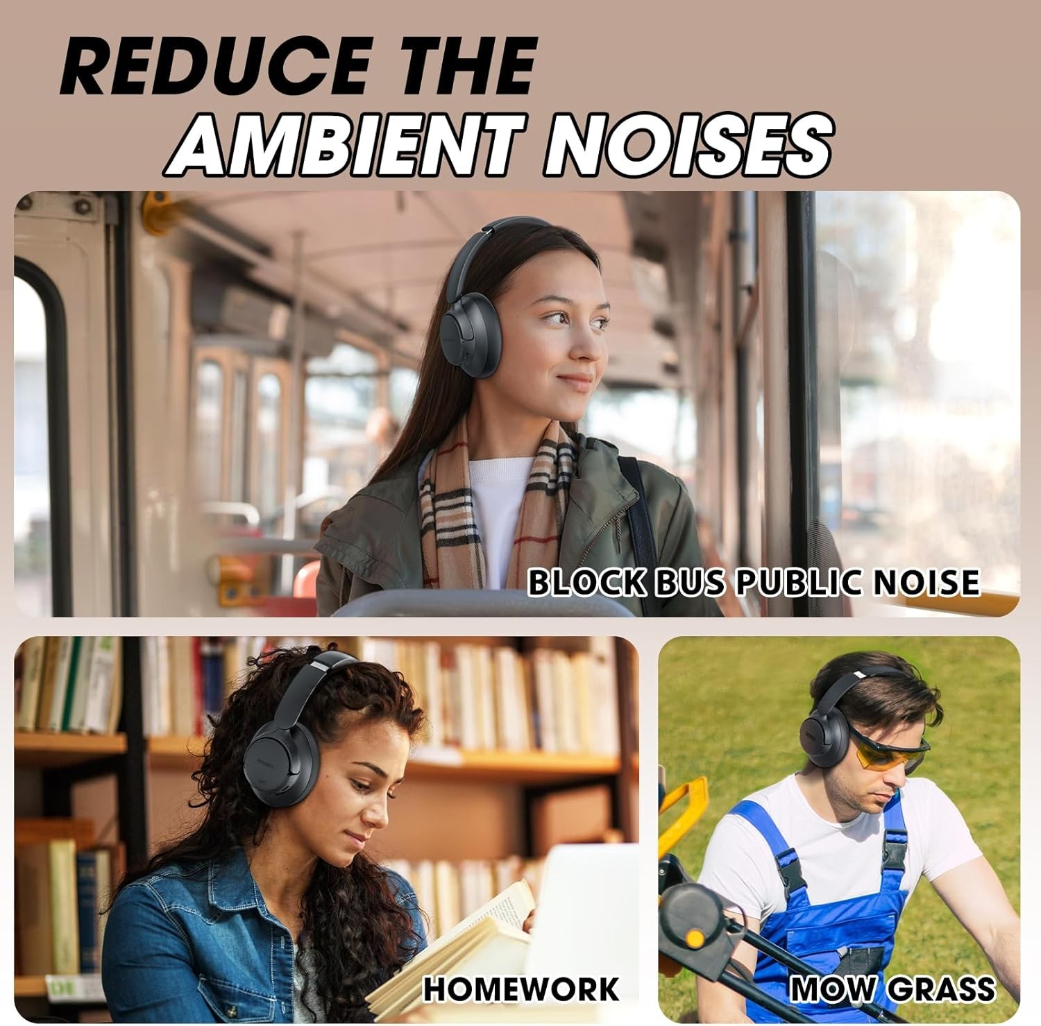 BERIBES Upgraded Hybrid Active Noise Cancelling Headphones with Black