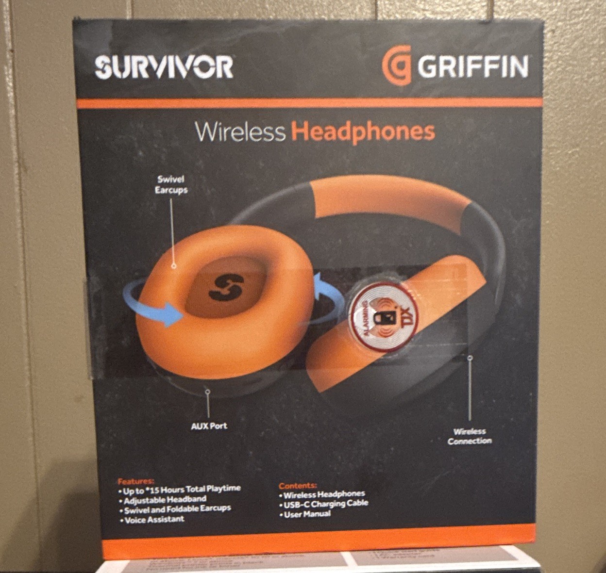 Griffin Survivor Wireless Bluetooth Headphones Black/Orange