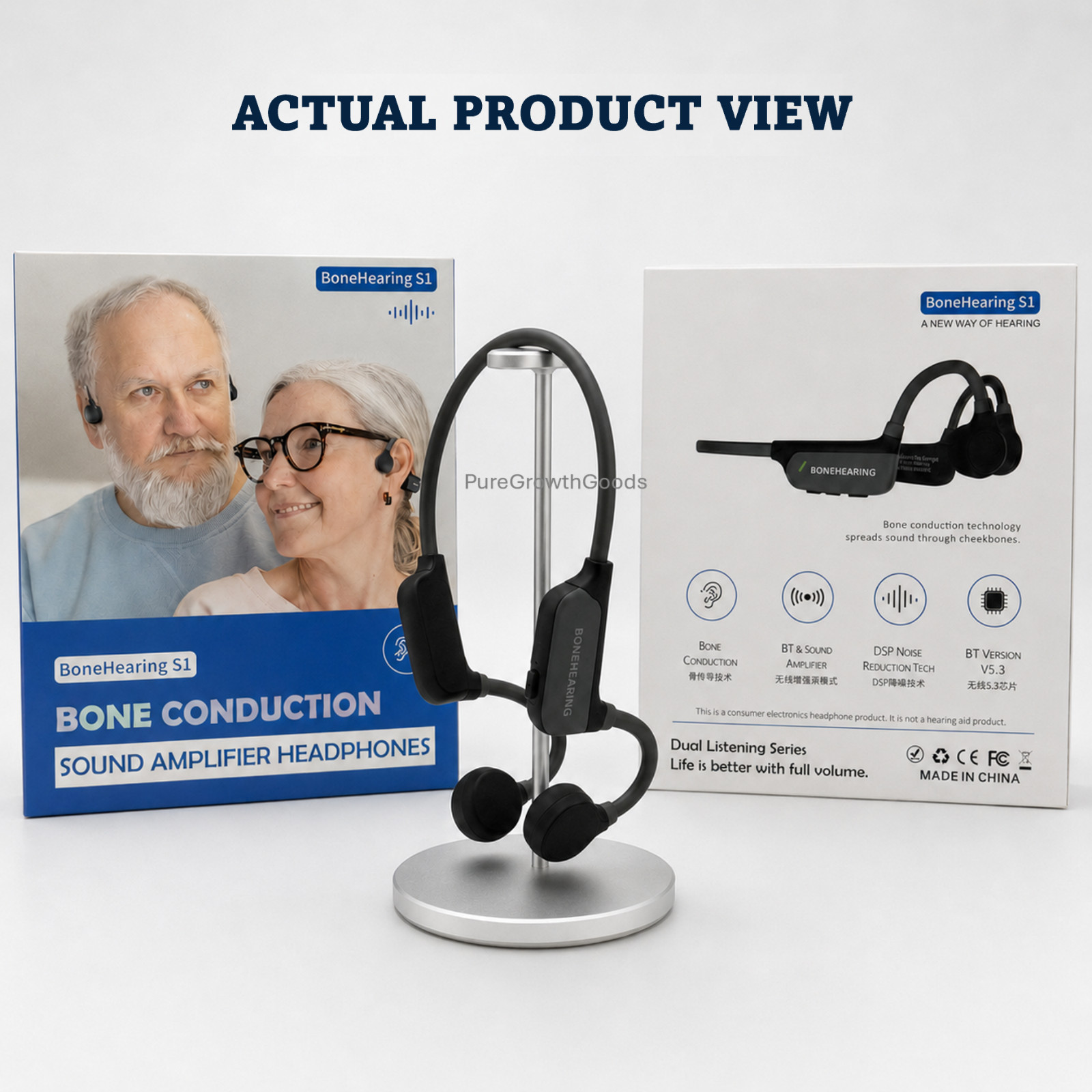 Bone Conduction Sound Amplifier Headphones Bluetooth Open Ear for Seniors