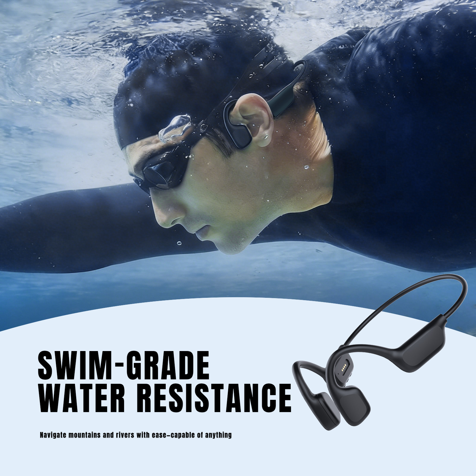 IPX8 Waterproof Bone Conduction Earphones 32GB MP3 Bluetooth 5.4 S10 Headphones