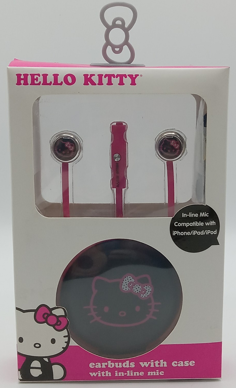 Sanrio Hello Kitty Pink Wired Earbuds In-Line Mic and Case 2013 Sakar #0790713
