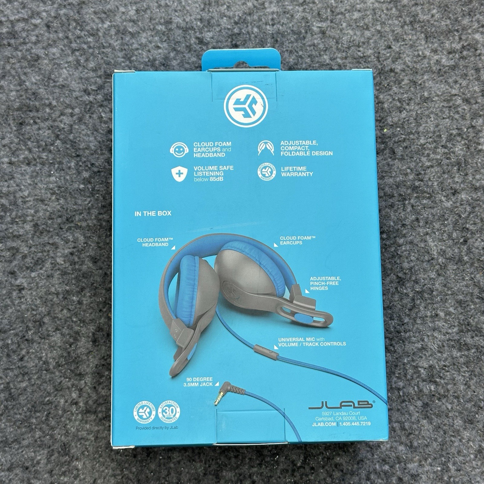 JBuddies Studio 2 Wired Kids Headphones – Gray/Blue – New! W/ Microphone 85dB 6+