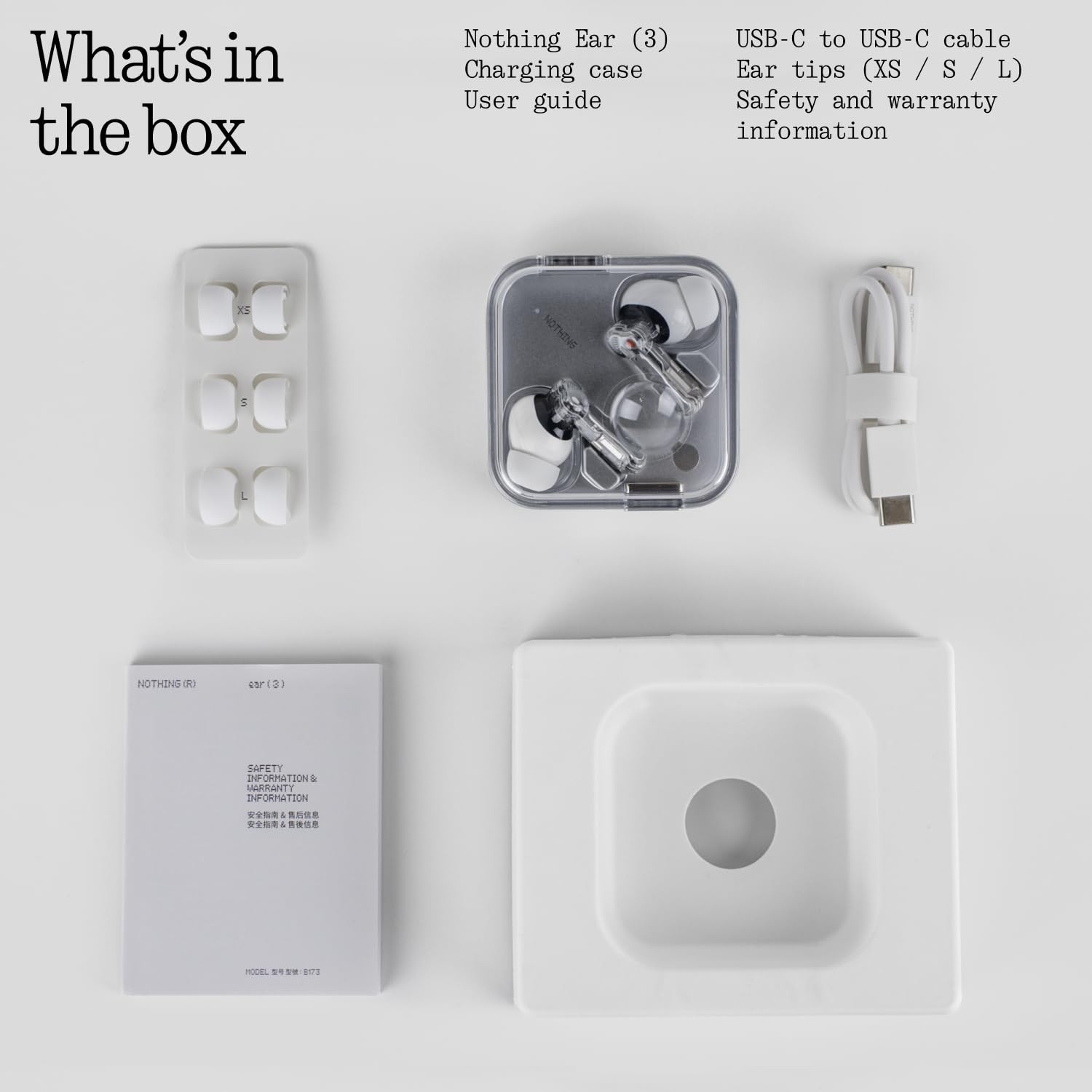 Nothing Ear (3) Noise-Canceling Earphone Bluetooth Super Mic 45dB White B173 NEW