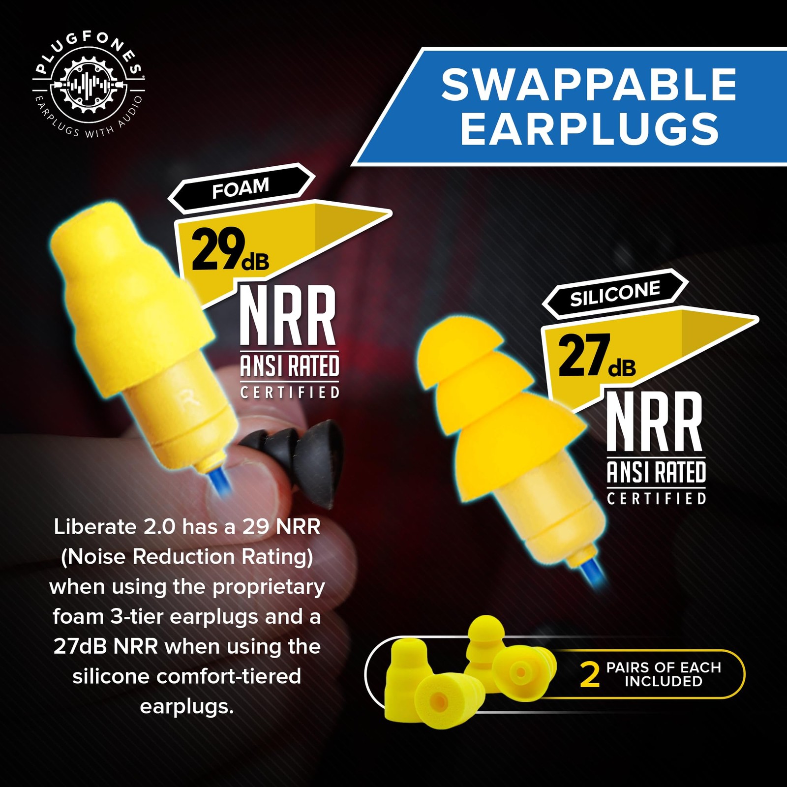 Wireless Bluetooth In-Ear Earplug Earbuds – 29NRR Noise Reduction – Blue &