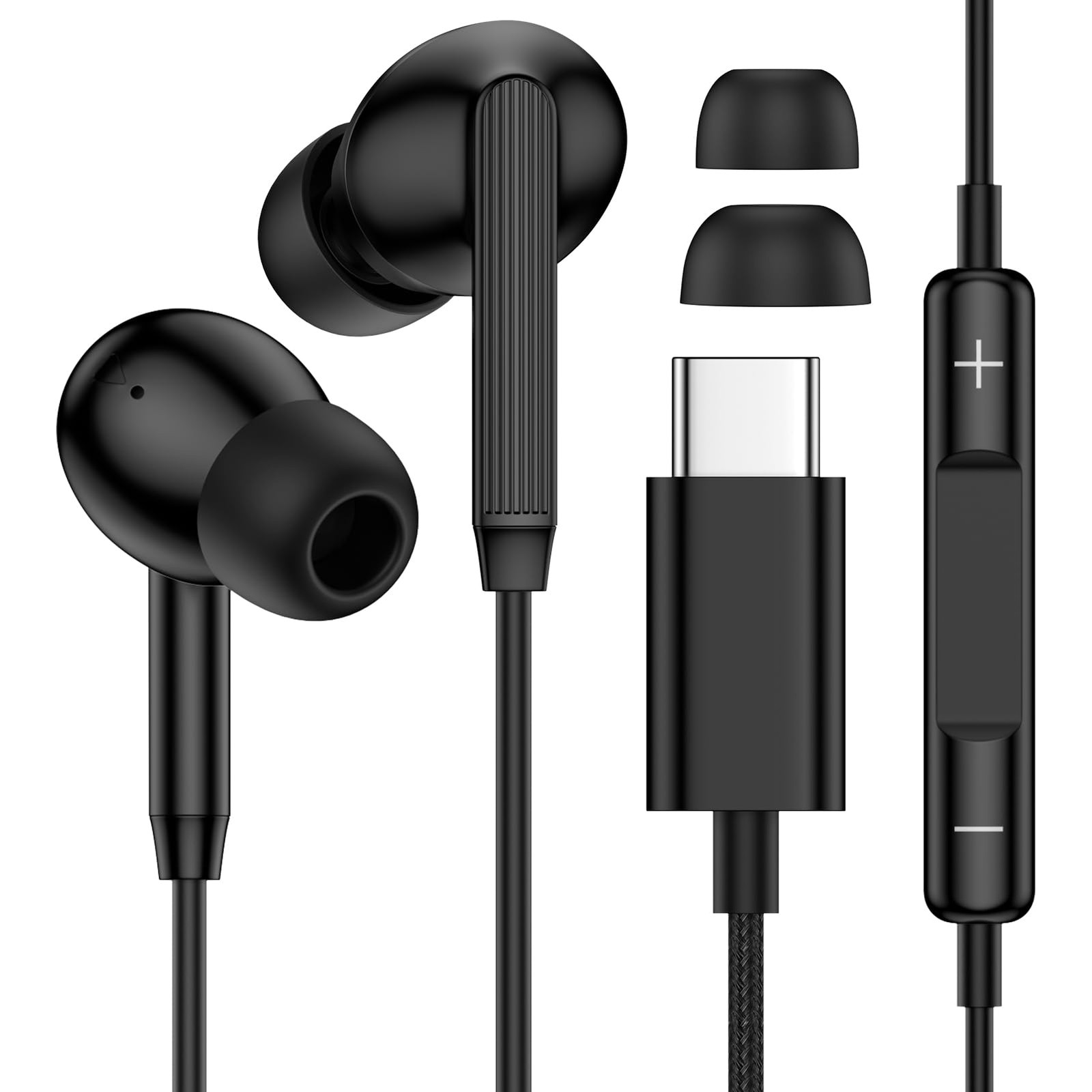 Wired Headphones Type C Cable USB C Earphones for Android Black
