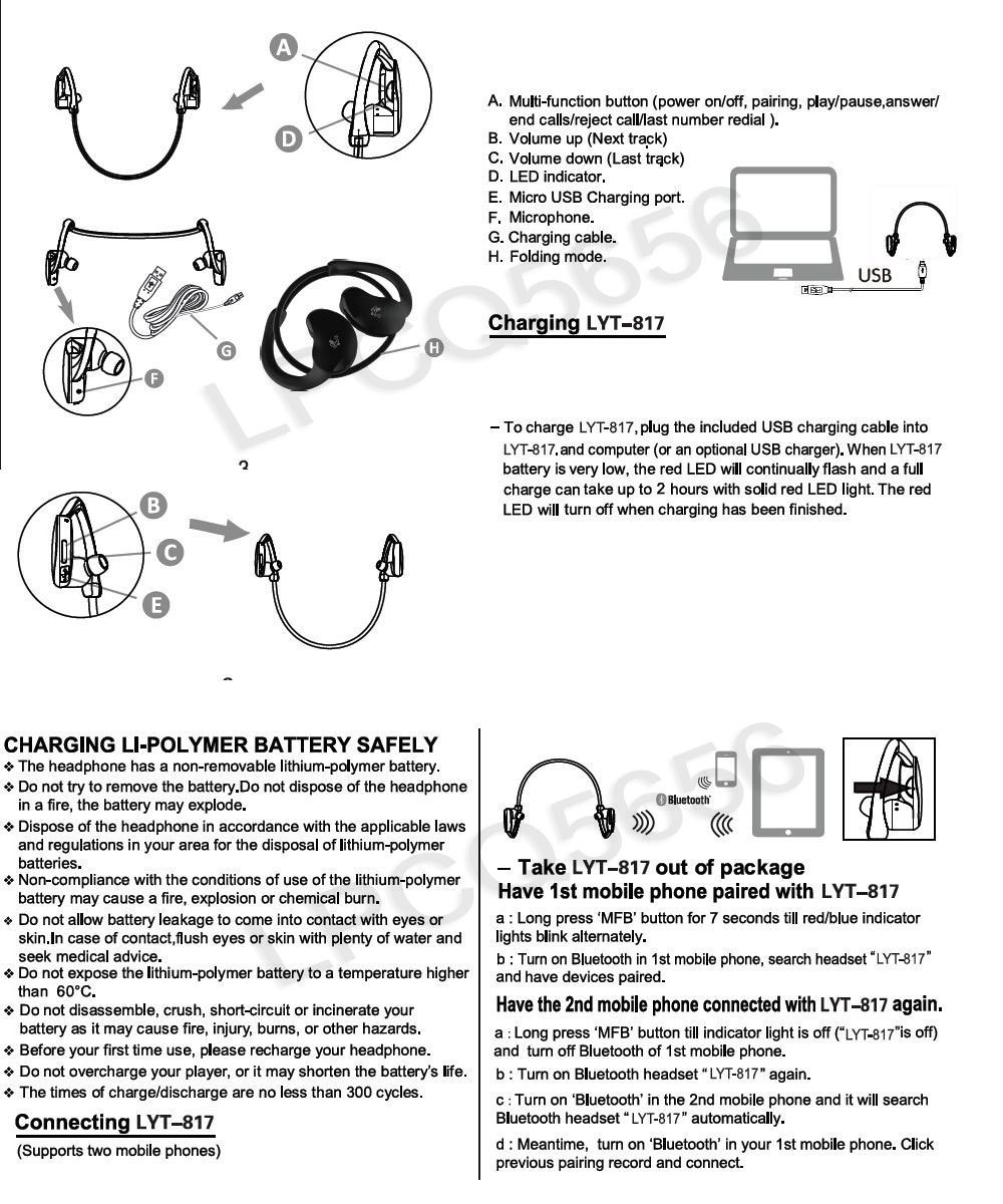 Bluetooth Wireless Stereo Headphone Earphone Headset for Mobile Smart Cellpone