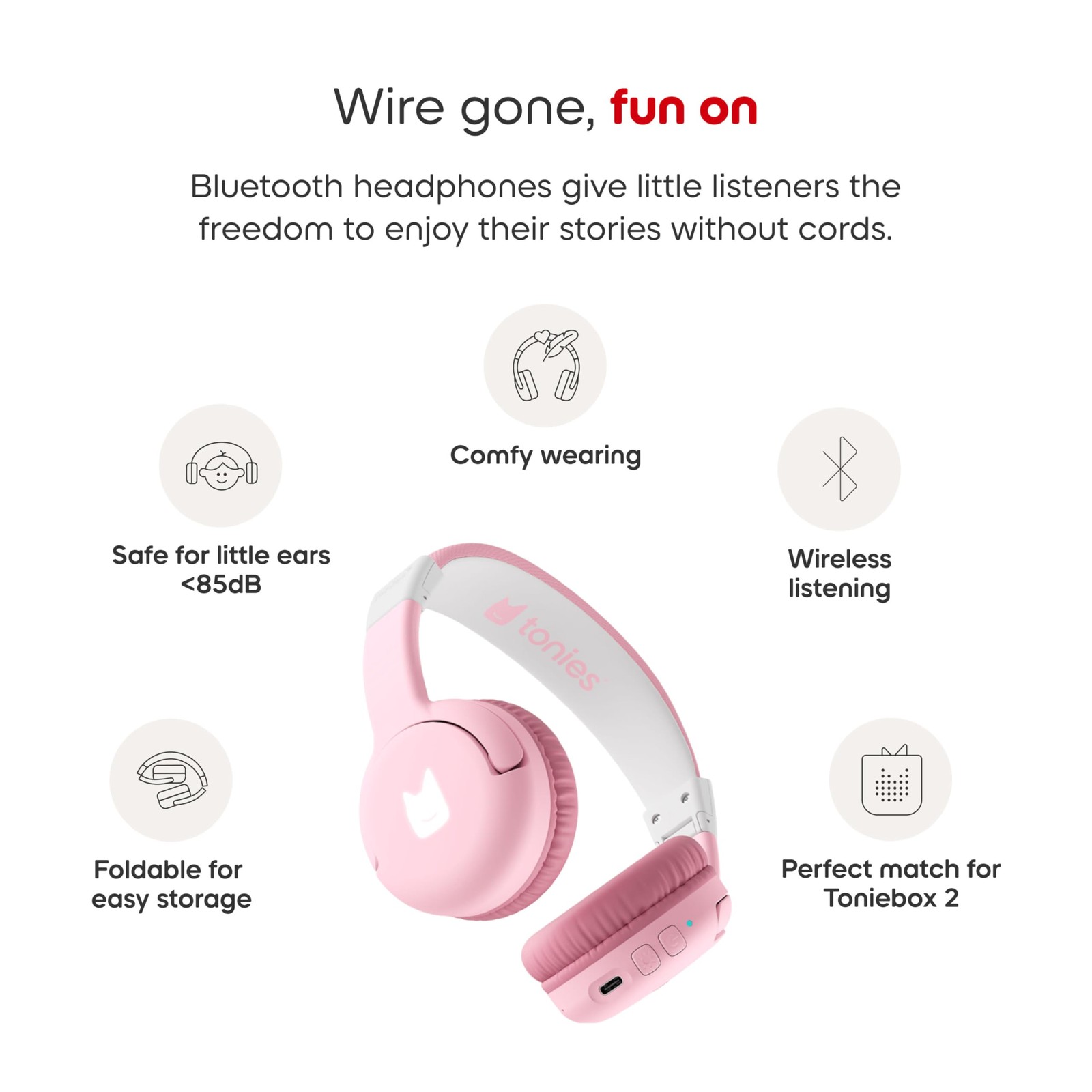 Tonies Bluetooth Headphones for Toniebox 2 – Cloud Pink Small,