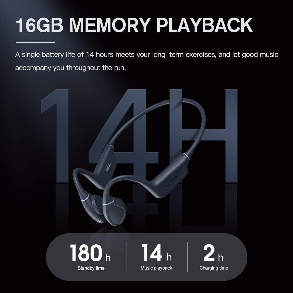 Bluetooth Bone Conduction Earphones 16GB MP3 Headphones IPX8 Swimming Waterproof