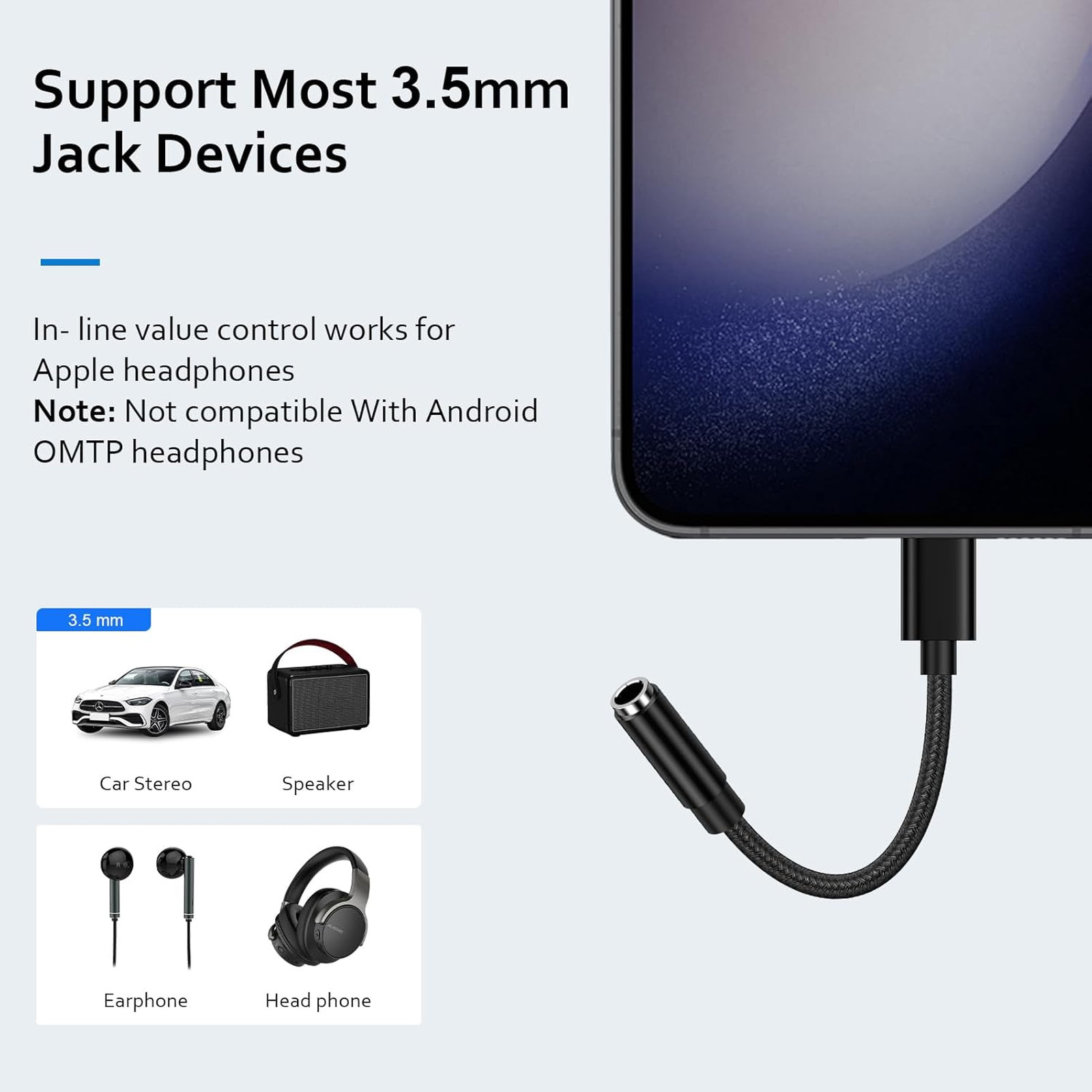 USB C to 3.5mm Audio Adapter Compatible with Samsung Galaxy S26 S25 Ultra S24