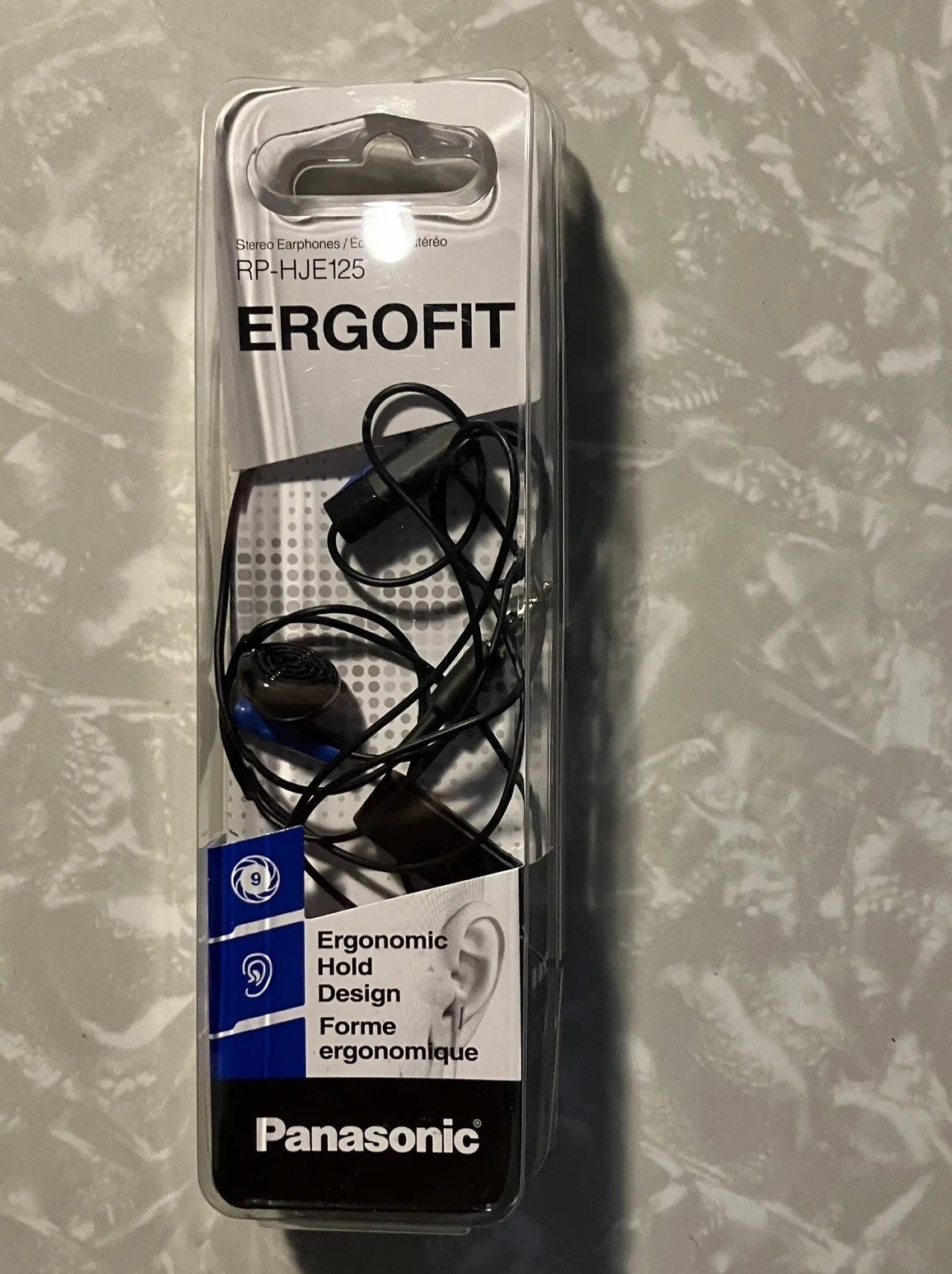 Panasonic RP-HJE125 Black Ergofit Stereo Headphones Ergonomic Hold Design – NIB