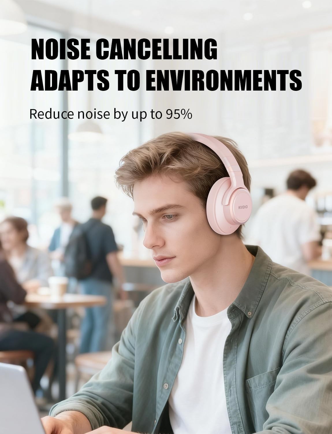 Lightweight Active Noise Cancelling Headphones with Transparency Mode – Pink
