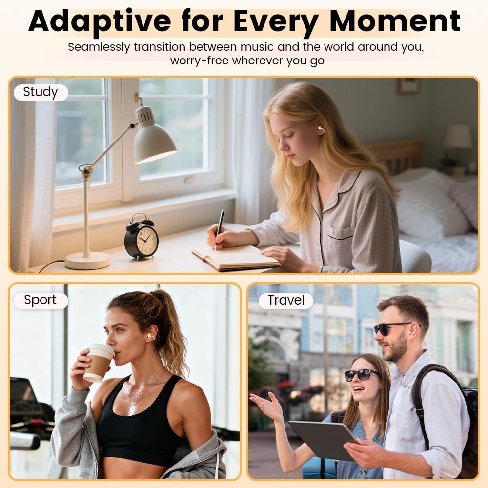Clip On Ear Headphones with a Makeup Mirror, Open Ear Earbuds Wireless Blueto…