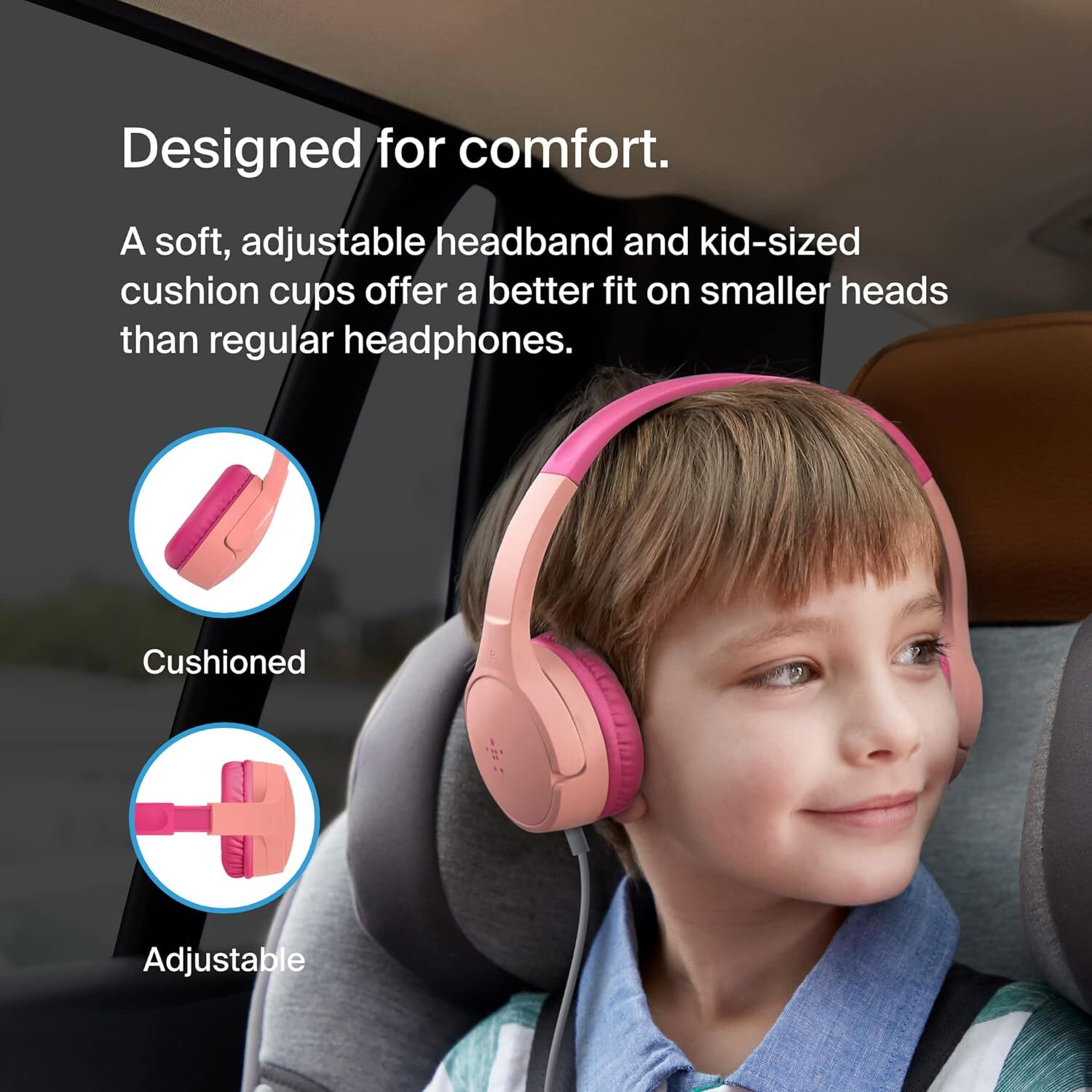 Belkin SoundForm Mini Kids Wired Headphones with Built-in Microphone Pink