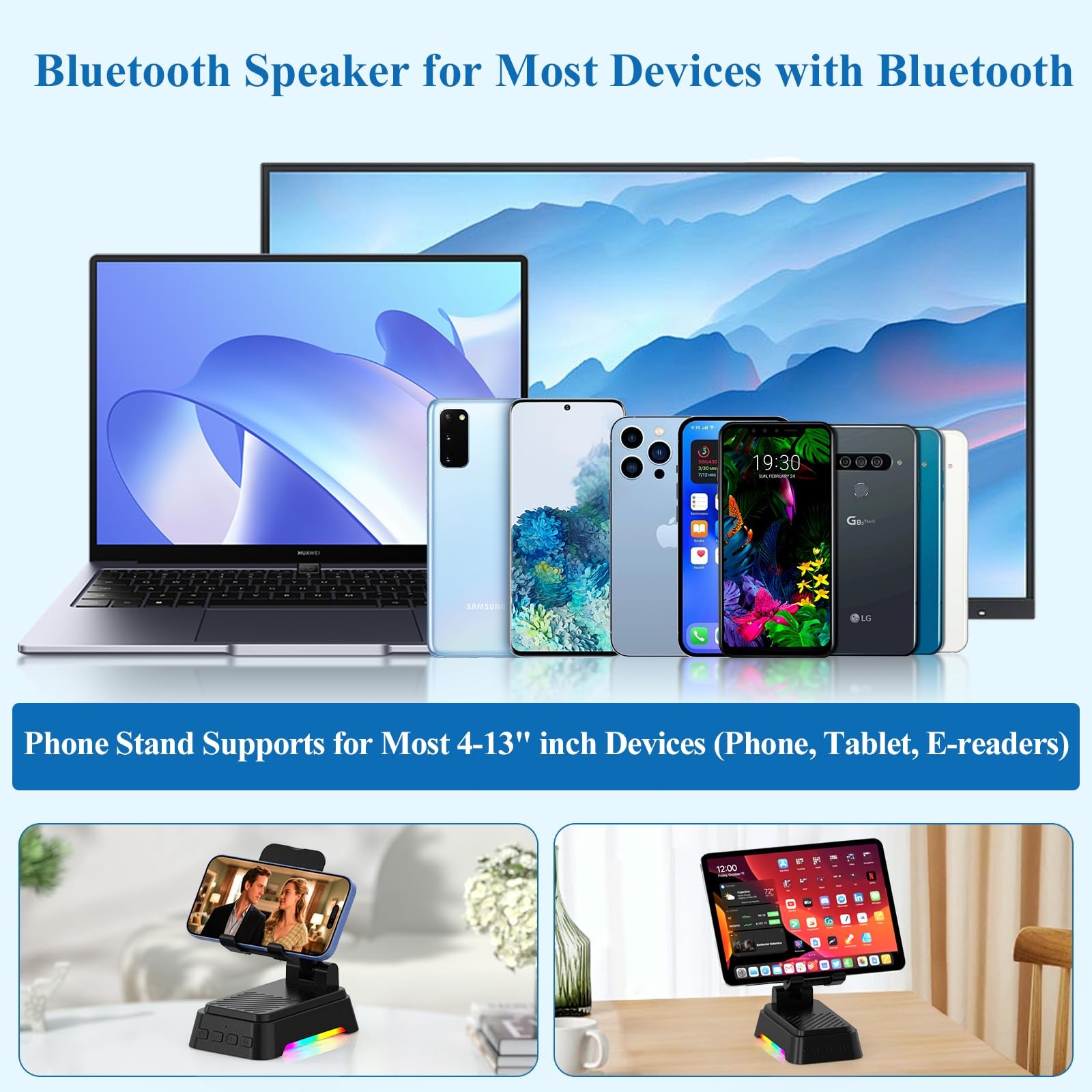 AUYLE Gifts for Men Women, Cell Phone Stand with Bluetooth Speaker and Black