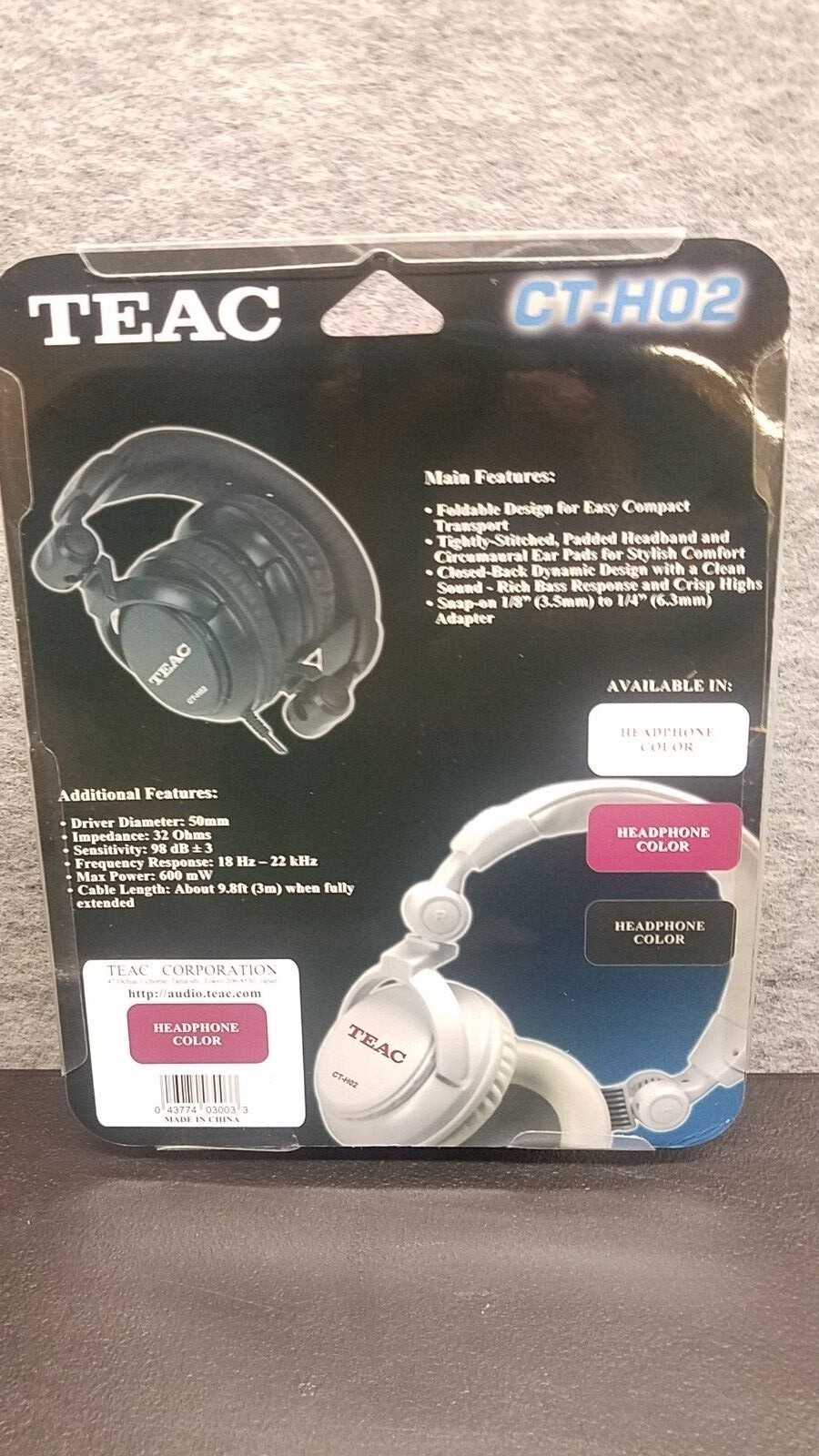 Teac CT-H02 Pro Headphones Over Ear Foldable 1/4″ & 1/8″ Plug 9.8ft Cable NIB