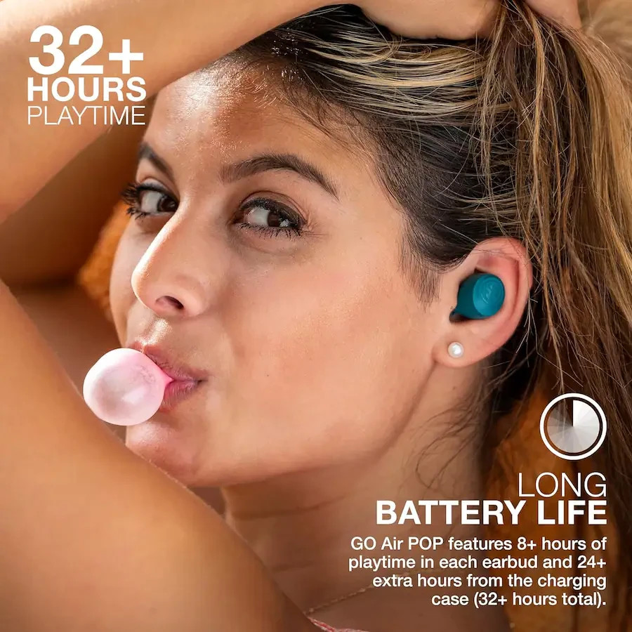 JLab – GO Air Pop True Wireless Earbuds in Teal. iOS & Android Compatible