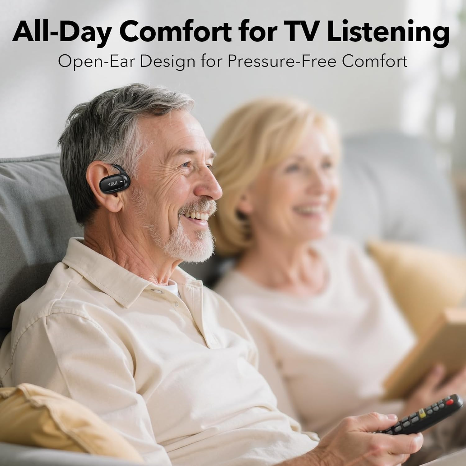 1Mii ClearLinkTV E5 Wireless TV Earbuds for Seniors, Plug & Play Open-Ear Headph