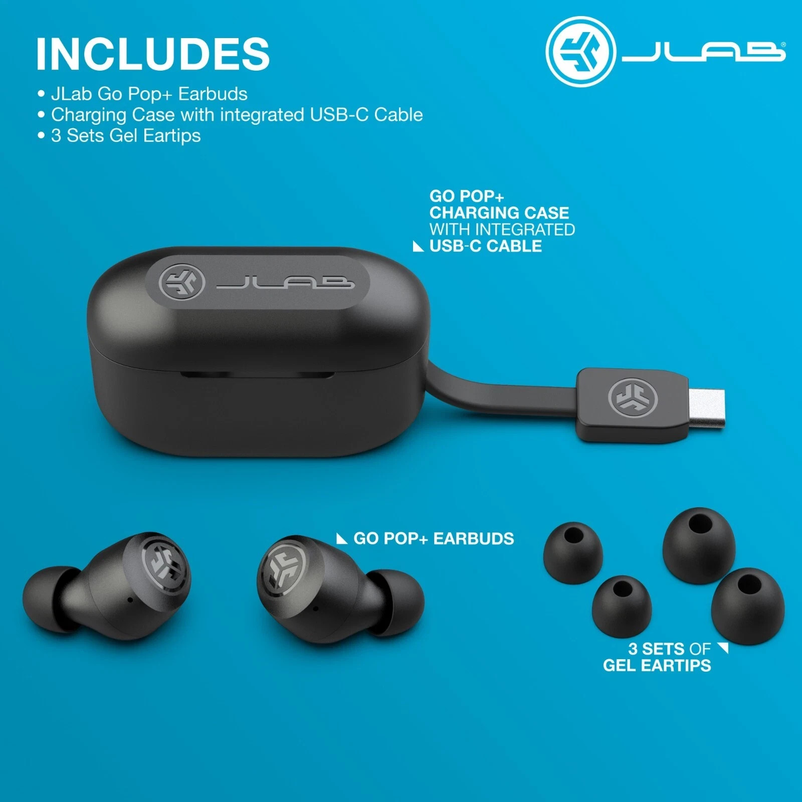 JLab Go POP+ True Wireless Bluetooth Earbuds, iOS, Android, Headphones