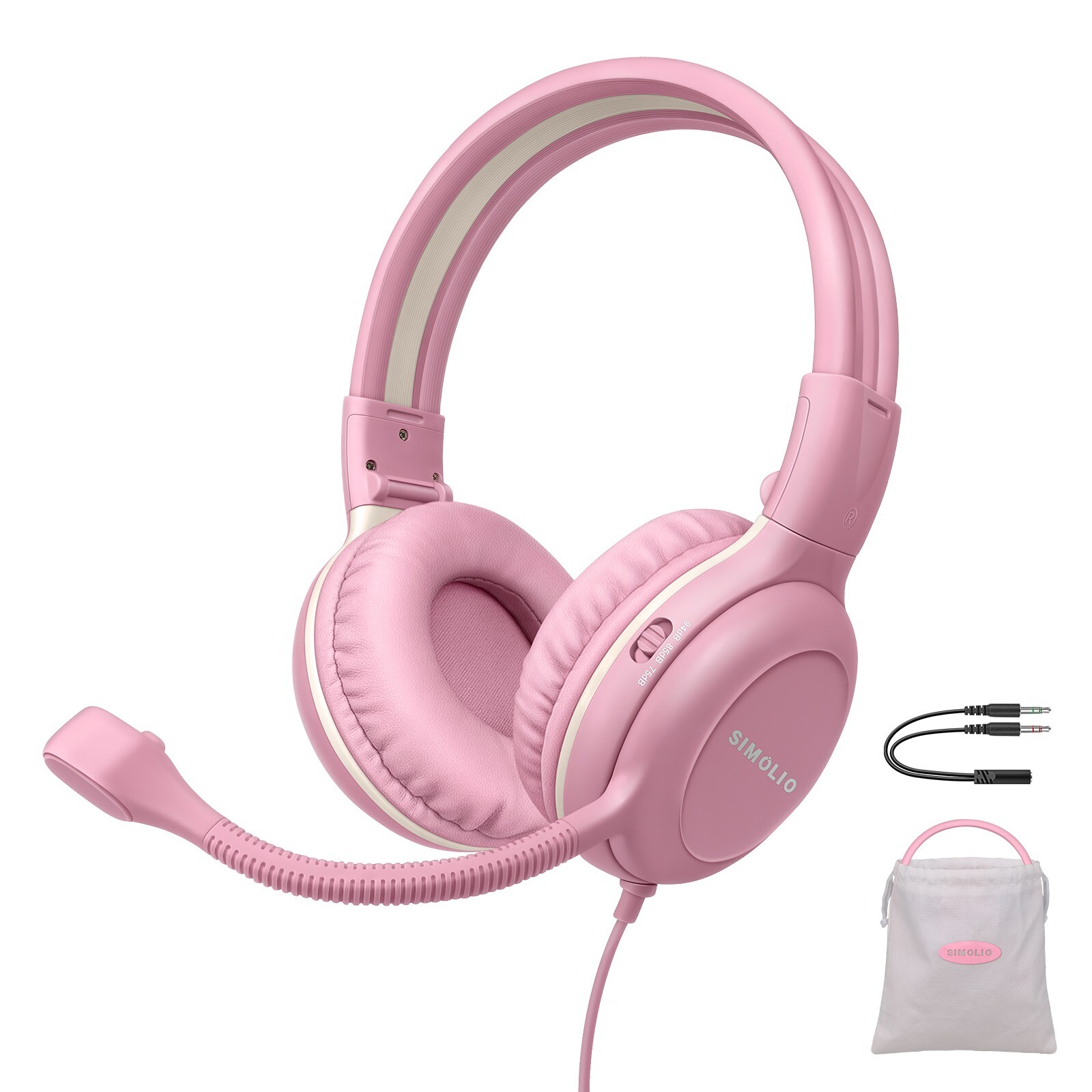 SIMOLIO 4 color Kids Headphones & Boom Microphone for School – iPad, PC, Laptop