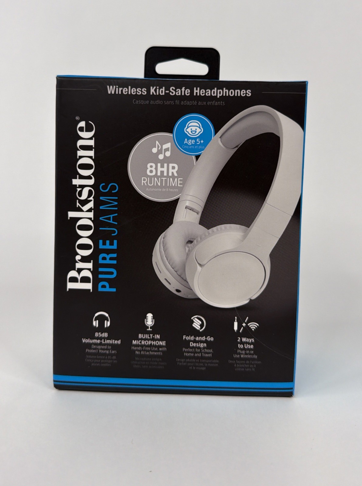 Brookstone Pure Jams Bluetooth Headphones White Volume Limiting Foldable