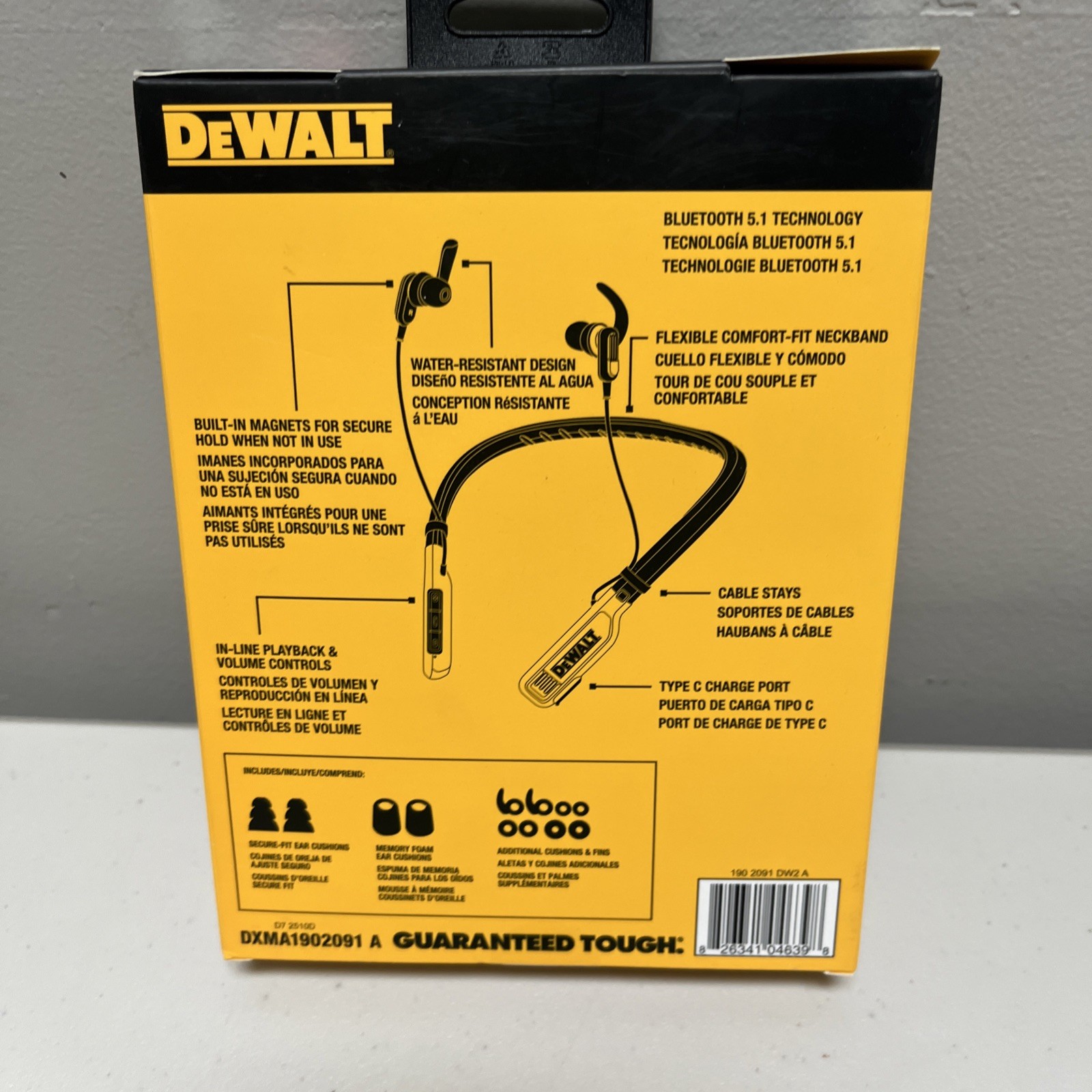 DEWALT Jobsite Pro Neckband Wireless Earphones – Black/Yellow NEW