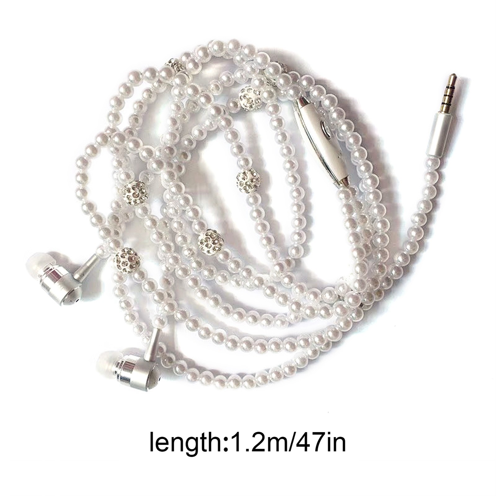 Pearl Necklace Stereo Earphones With Microphone 3.5mm In-ear F4P6
