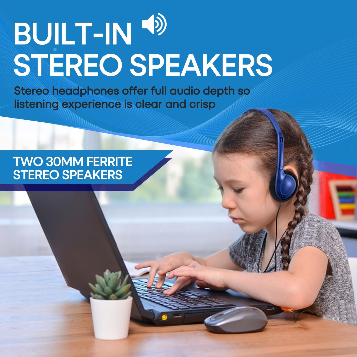 Classroom Headphones Bulk 12 Pack, School Students Kids Adult Wired 3.5mm Blue
