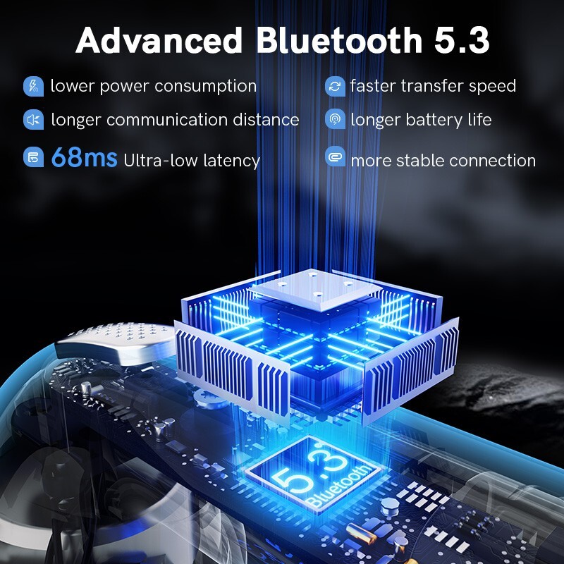 Wireless Earphones 5.3 Earbuds 68ms Low Latency 13mm Driver Head Phone HD Call