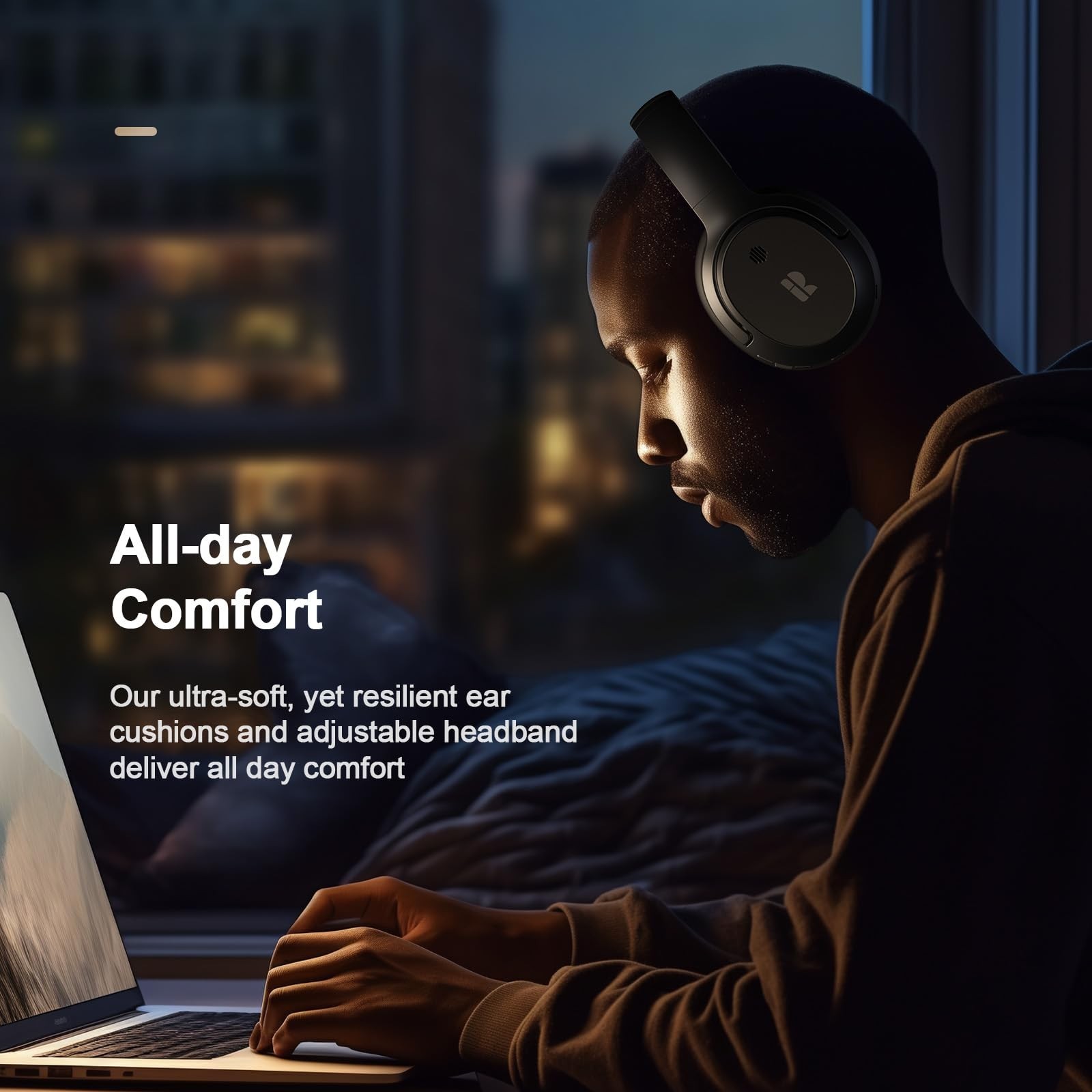 Wireless Bluetooth Headphones, Active Noise Cancelling, 140H Playtime, Deep Bass