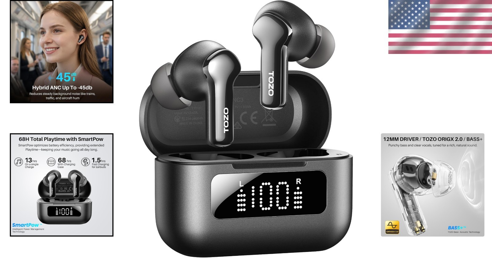 68-Hour ANC Wireless Earbuds with 6 Mics & Waterproof Design for All-Day Use