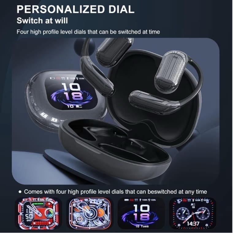 YYK Q16 Pro LCD Open-Ear Wireless Translator Earbuds, Noise Cancellation, Black
