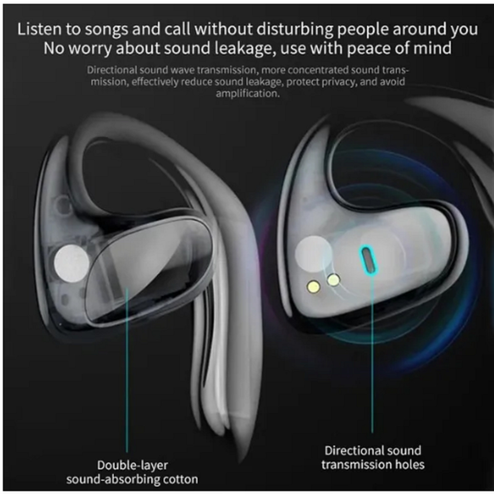 CUFFIE A CONDUZIONE OSSEA AURICOLARI SPORT BLUETOOTH 5.1 WIRELESS STEREO TWS