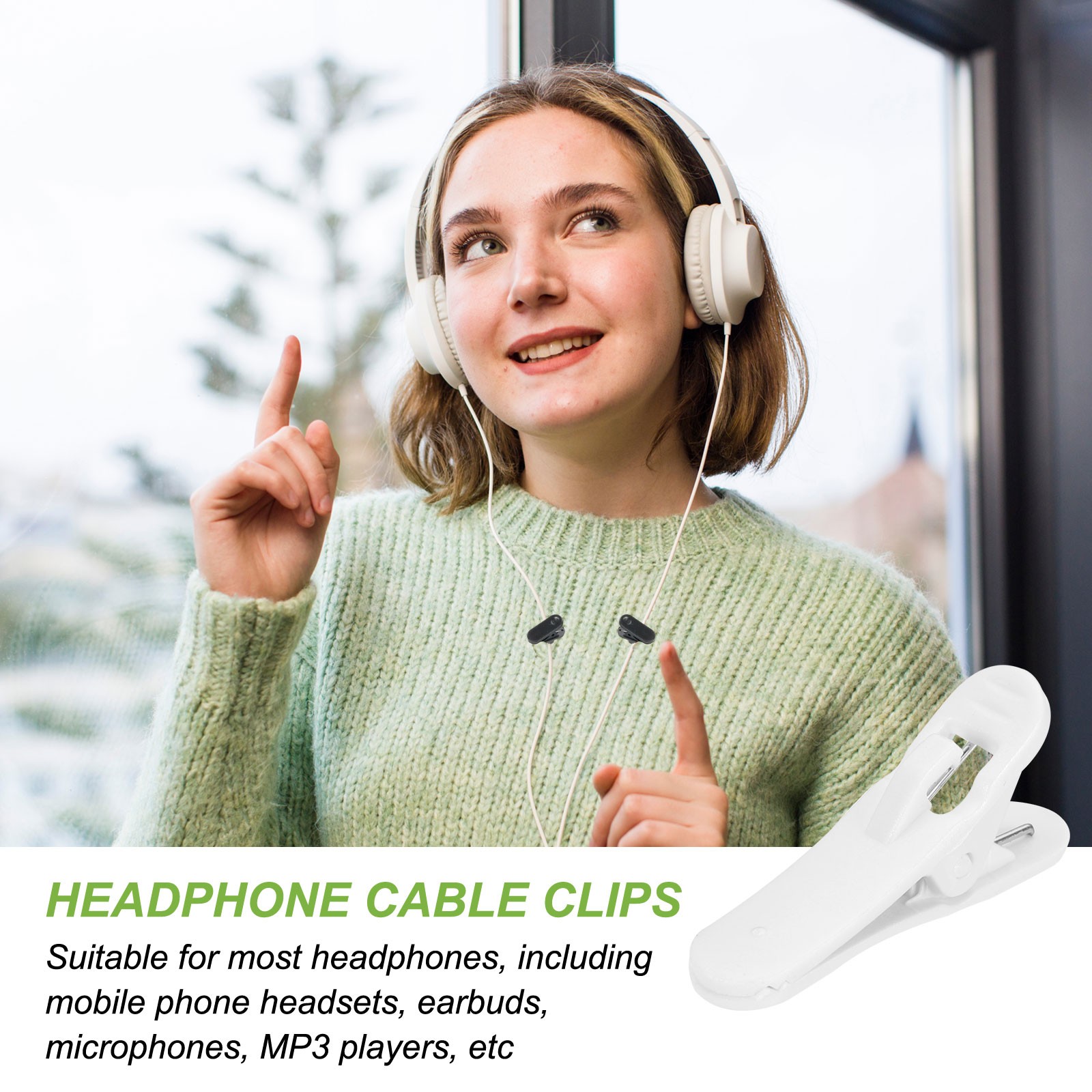 10 Pcs Headphone Wire Clip 1.3″x0.31″x0.55″ White