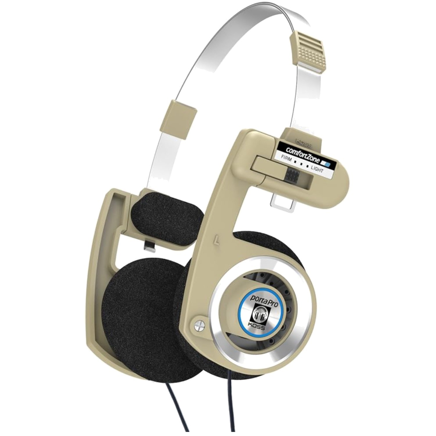 Beige On-Ear Headphones – Volume Control, In-Line Mic, Retro