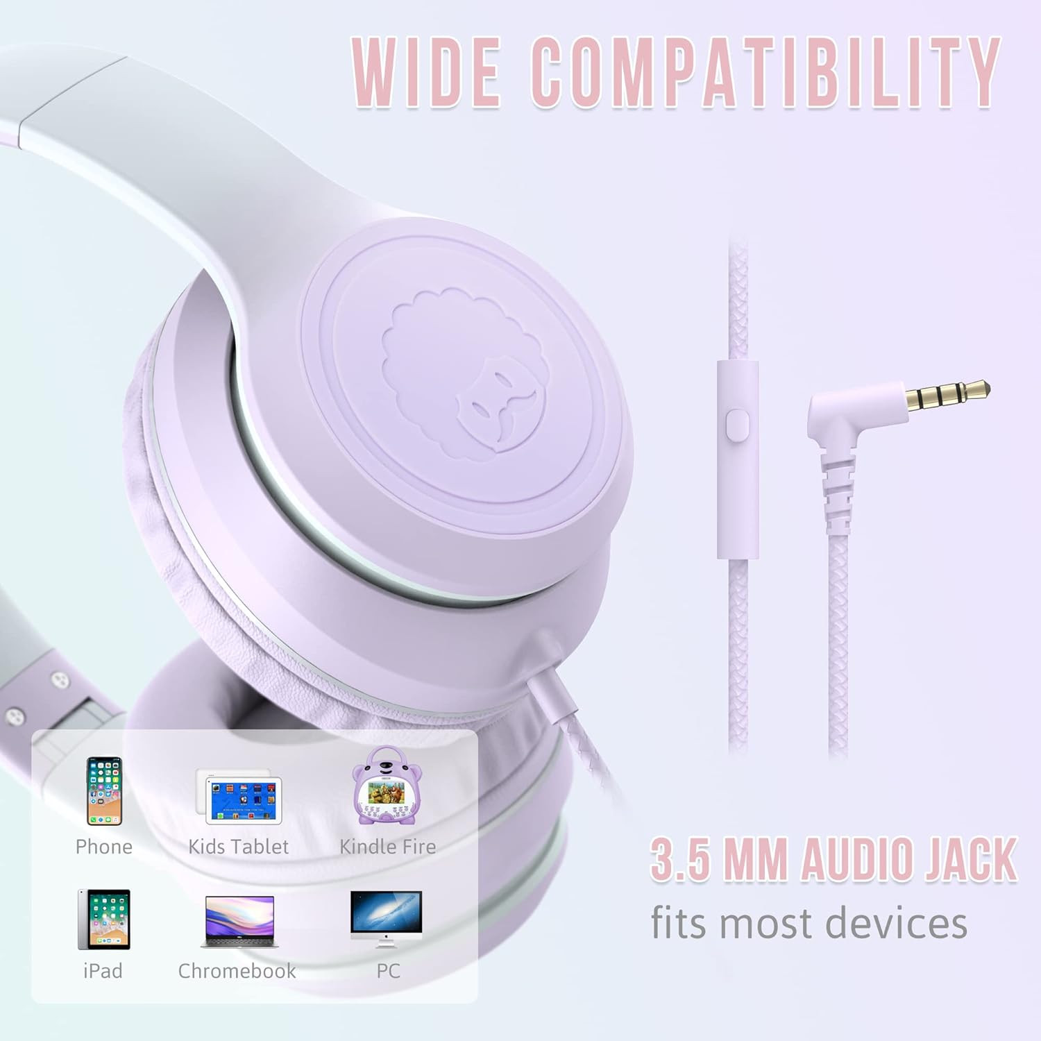 Rockpapa L22 Wired Headphones for Kids Girls Boys Women with Microphone, Foldabl