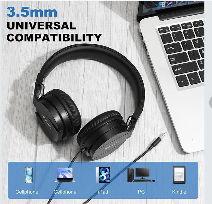 Headphones Wired on Ear Foldable 3.5Mm Plug in Headphones | Tangle-Free Corded H