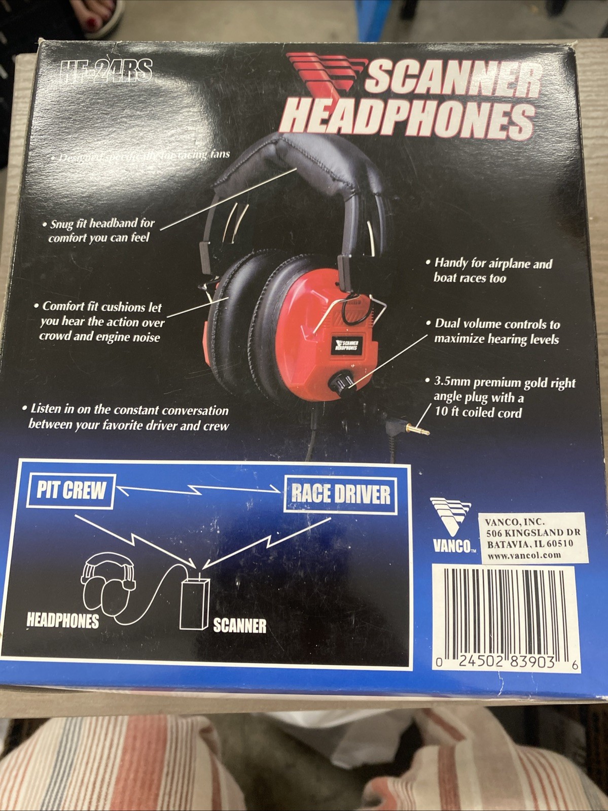 Vanco HF-24RS Stereo Headphones Black Coiled Plug ~NEW~