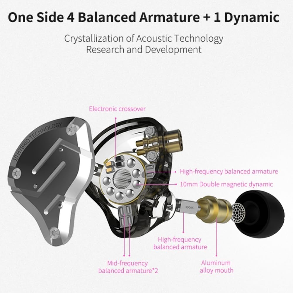 KZ ZS10 PRO in Ear Monitor Headphones, 4BA+1DD 5 Hybrid Driver Gaming Earbuds…