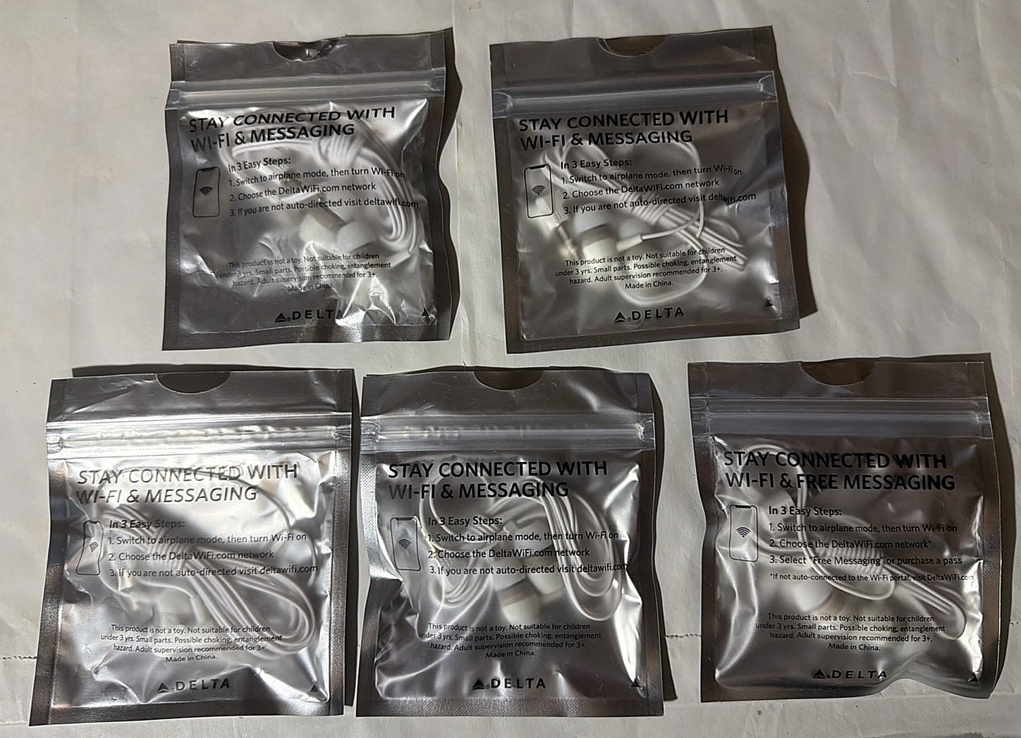 (5) Delta Airlines Wired Plug In Tune Out Earbuds – New – unopened