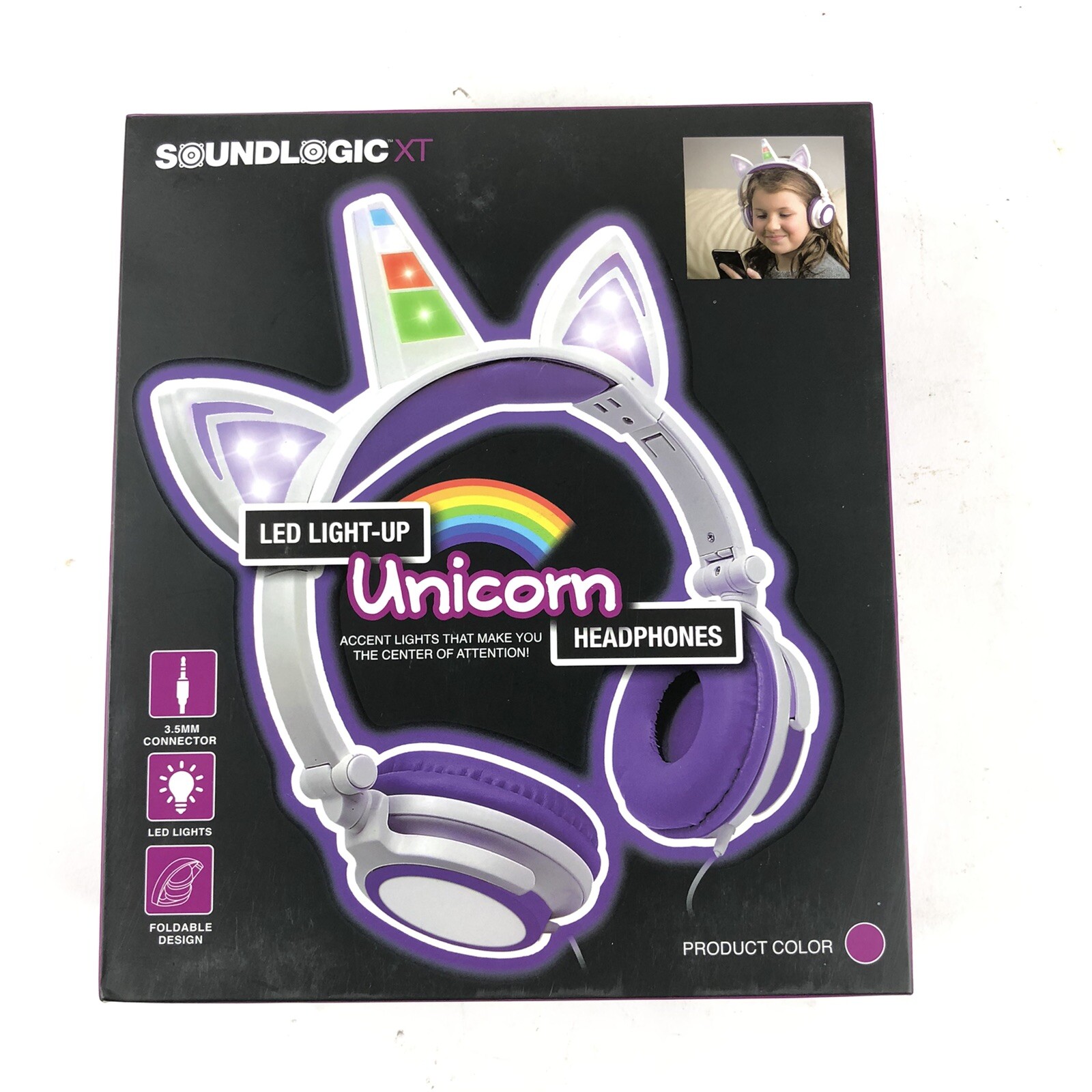 Soundlogic XT LED Light-Up Unicorn Headphones Foldable Design NIB